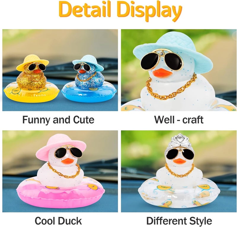 wonuu Dashboard Decorations Rubber Duck Car Accessories with Swim Ring Sunglasses Hat and Necklace, B Blue&Transparent - Image 2